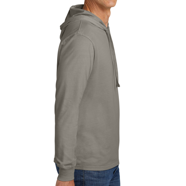 AllMade Unisex Mineral Dye Organic Cotton Hoodie Tee, Driftwood Grey, Right Sleeve view