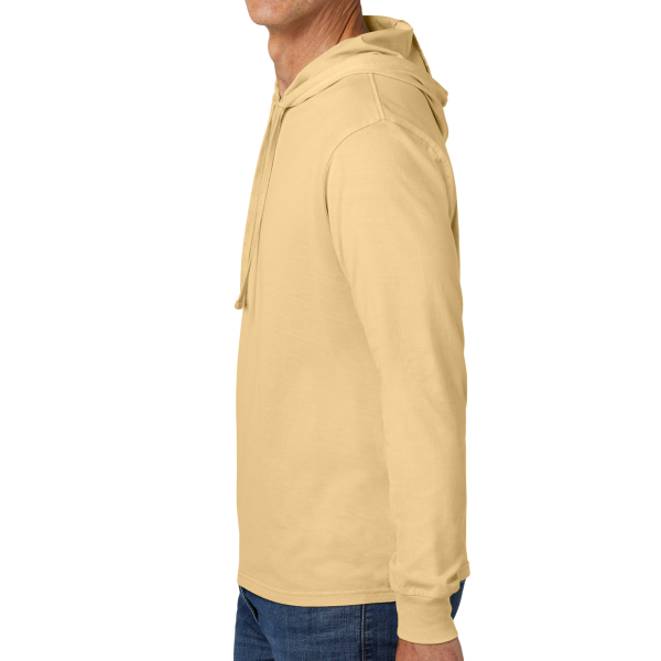 AllMade Unisex Mineral Dye Organic Cotton Hoodie Tee, Golden Wheat, Left Sleeve view