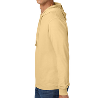AllMade Unisex Mineral Dye Organic Cotton Hoodie Tee, Golden Wheat, Left Sleeve view