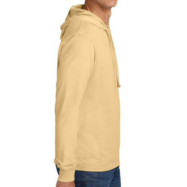 AllMade Unisex Mineral Dye Organic Cotton Hoodie Tee, Golden Wheat, Right Sleeve view