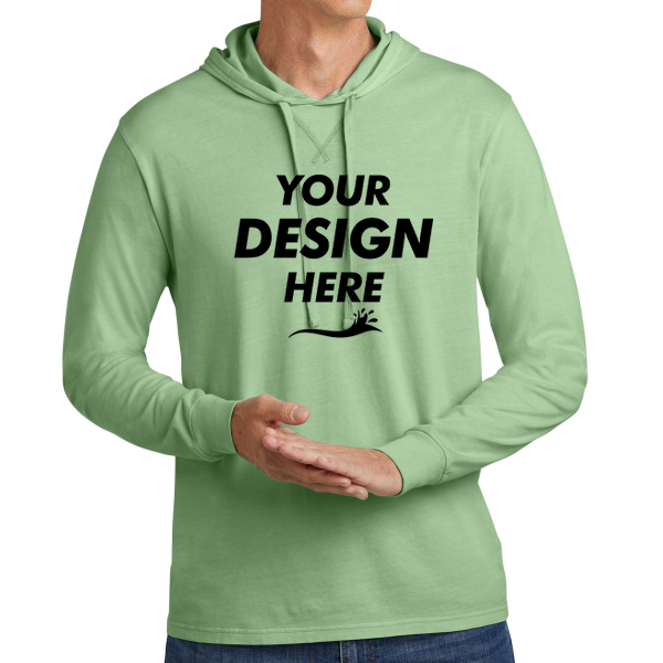 AllMade Unisex Mineral Dye Organic Cotton Hoodie Tee, Lichen Green, Front view, Mockup