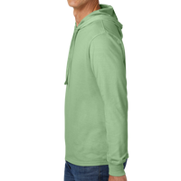 AllMade Unisex Mineral Dye Organic Cotton Hoodie Tee, Lichen Green, Left Sleeve view