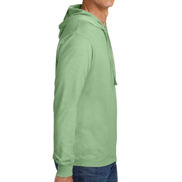 AllMade Unisex Mineral Dye Organic Cotton Hoodie Tee, Lichen Green, Right Sleeve view