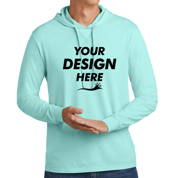AllMade Unisex Mineral Dye Organic Cotton Hoodie Tee, Saltwater Blue, Front view, Mockup