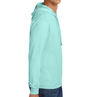 AllMade Unisex Mineral Dye Organic Cotton Hoodie Tee, Saltwater Blue, Right Sleeve view