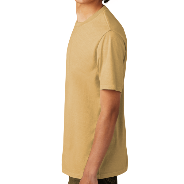 AllMade Unisex Mineral Dye Organic Cotton Tee, Golden Wheat, Left Sleeve view