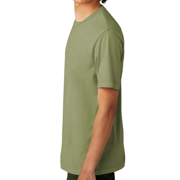 AllMade Unisex Mineral Dye Organic Cotton Tee, Lichen Green, Left Sleeve view