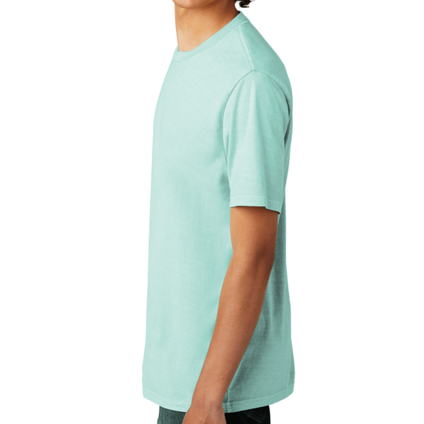 AllMade Unisex Mineral Dye Organic Cotton Tee, Saltwater Blue, Left Sleeve view