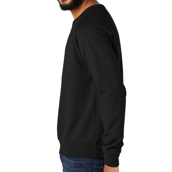 AllMade Unisex Organic French Terry Crewneck Sweatshirt, Deep Black, Left Sleeve view