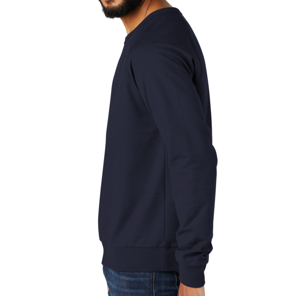 AllMade Unisex Organic French Terry Crewneck Sweatshirt, Night Sky Navy, Left Sleeve view