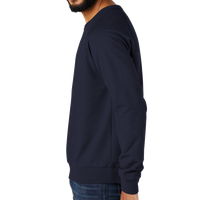 AllMade Unisex Organic French Terry Crewneck Sweatshirt, Night Sky Navy, Left Sleeve view