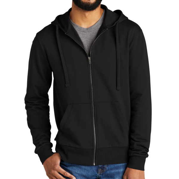 AllMade Unisex Organic French Terry Full Zip Hoodie, Deep Black, Front view