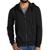 AllMade Unisex Organic French Terry Full Zip Hoodie, Deep Black, Front view