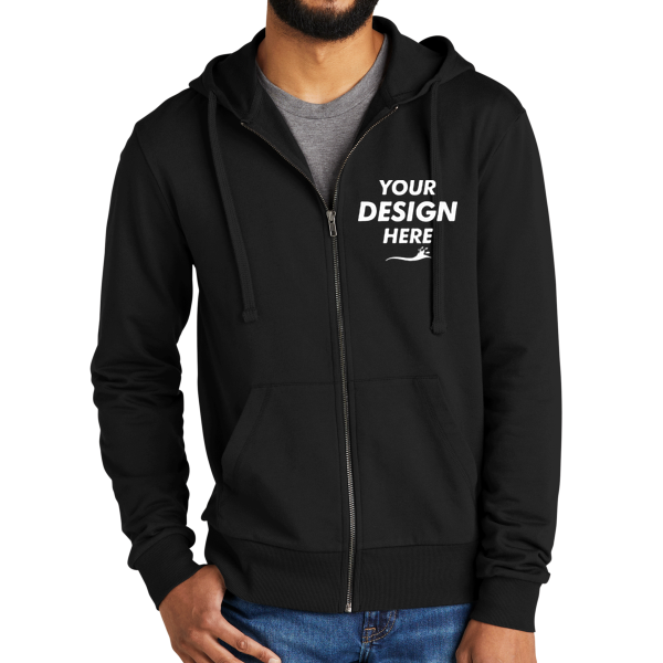 AllMade Unisex Organic French Terry Full Zip Hoodie, Deep Black, Front view, Mockup
