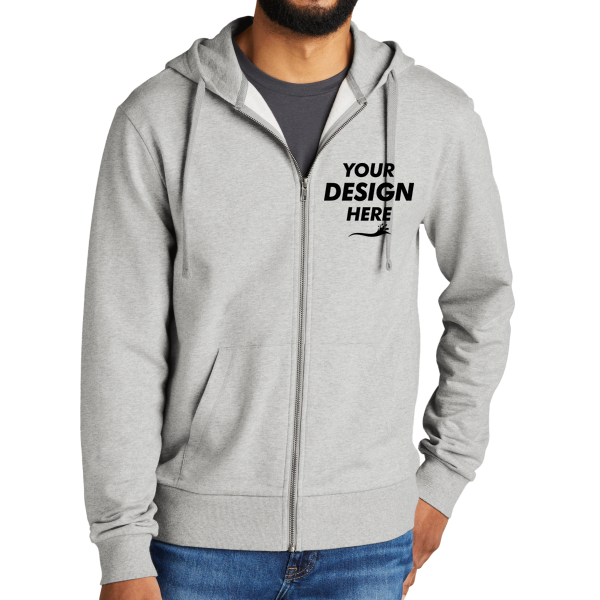 AllMade Unisex Organic French Terry Full Zip Hoodie, Granite Grey Heather, Front view, Mockup