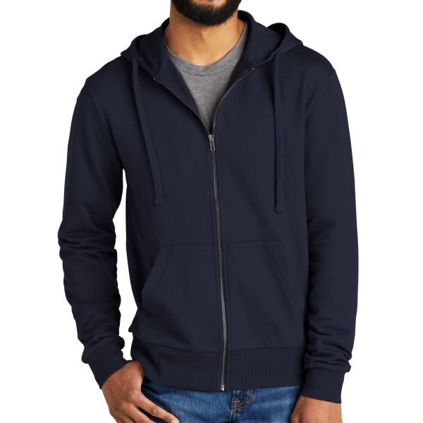 AllMade Unisex Organic French Terry Full Zip Hoodie, Night Sky Navy, Front view