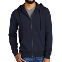 AllMade Unisex Organic French Terry Full Zip Hoodie, Night Sky Navy, Front view