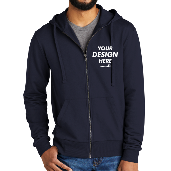 AllMade Unisex Organic French Terry Full Zip Hoodie, Night Sky Navy, Front view, Mockup