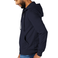 AllMade Unisex Organic French Terry Full Zip Hoodie, Night Sky Navy, Left Sleeve view