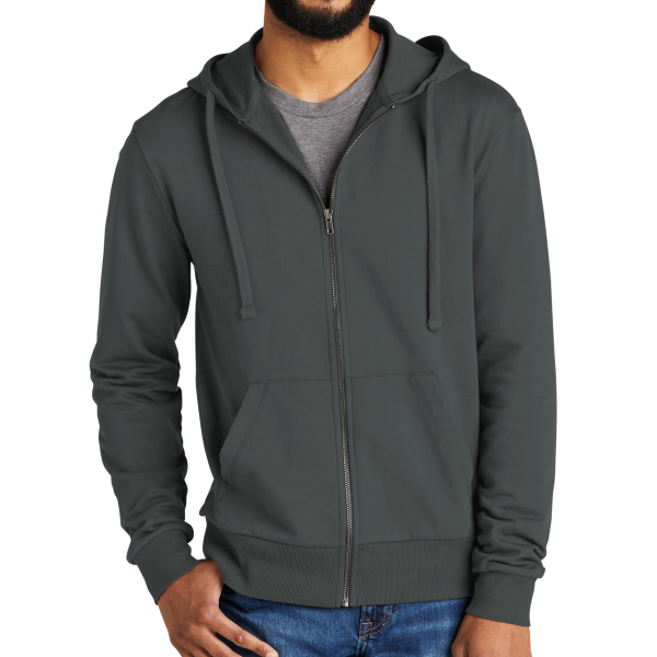 AllMade Unisex Organic French Terry Full Zip Hoodie, Terrain Grey, Front view
