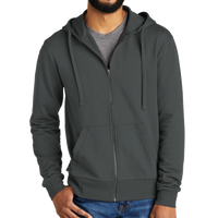 AllMade Unisex Organic French Terry Full Zip Hoodie, Terrain Grey, Front view