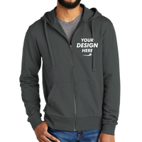AllMade Unisex Organic French Terry Full Zip Hoodie, Terrain Grey, Front view, Mockup