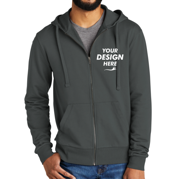 AllMade Unisex Organic French Terry Full Zip Hoodie, Terrain Grey, Front view, Mockup