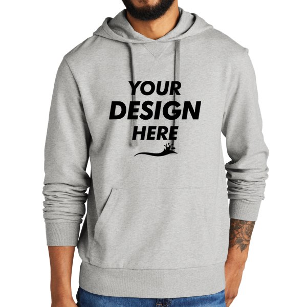 AllMade Unisex Organic French Terry Pullover Hoodie, Granite Grey Heather, Front view, Mockup