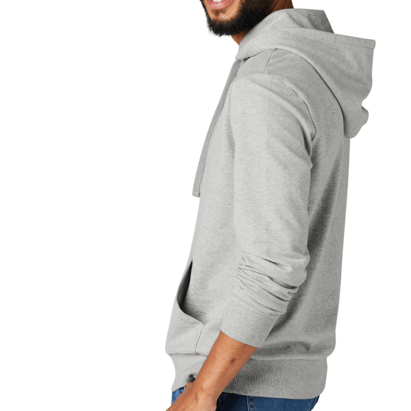 AllMade Unisex Organic French Terry Pullover Hoodie, Granite Grey Heather, Left Sleeve view