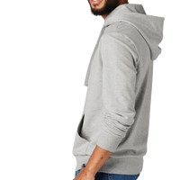 AllMade Unisex Organic French Terry Pullover Hoodie, Granite Grey Heather, Left Sleeve view