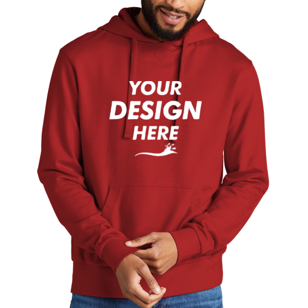 AllMade Unisex Organic French Terry Pullover Hoodie, Revolution Red, Front view, Mockup