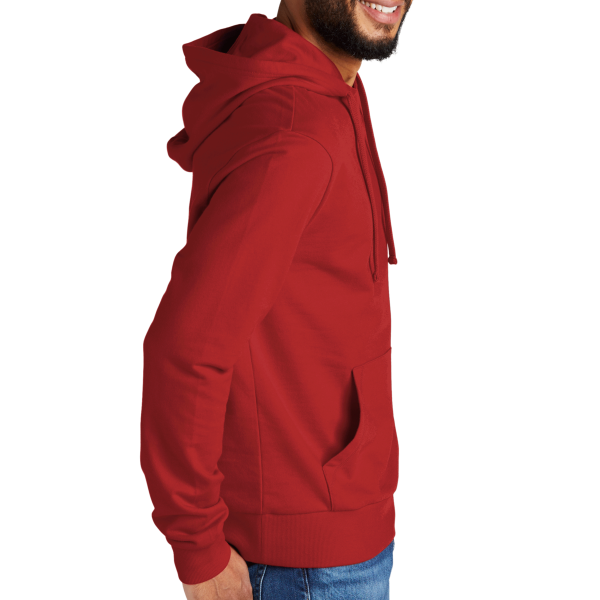 AllMade Unisex Organic French Terry Pullover Hoodie, Revolution Red, Right Sleeve view