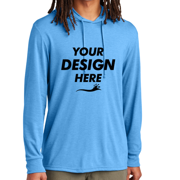 AllMade Unisex Tri Blend Hoodie Tee, Azure Blue, Front view, Mockup