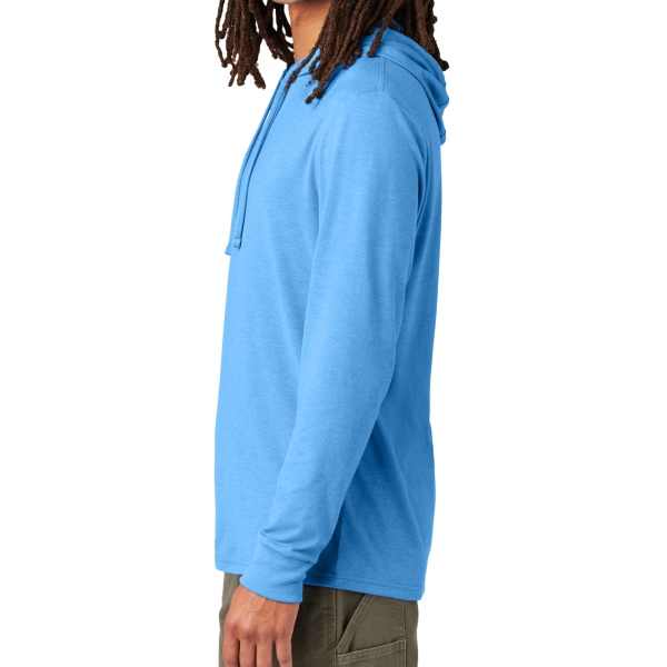 AllMade Unisex Tri Blend Hoodie Tee, Azure Blue, Left Sleeve view