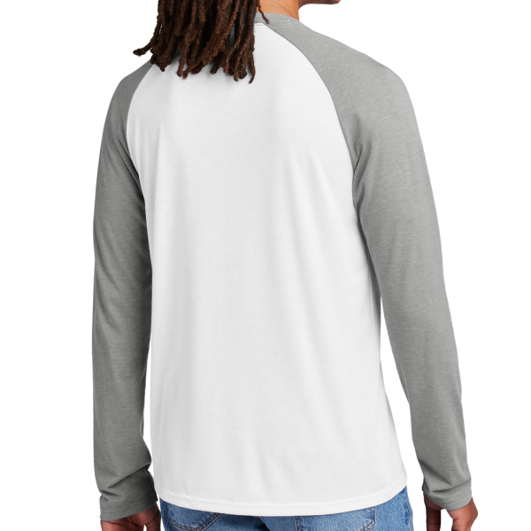 AllMade Unisex Tri Blend Long Sleeve Colorblock Raglan, Aluminum Grey / Bright White, Back view