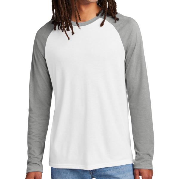 AllMade Unisex Tri Blend Long Sleeve Colorblock Raglan, Aluminum Grey / Bright White, Front view