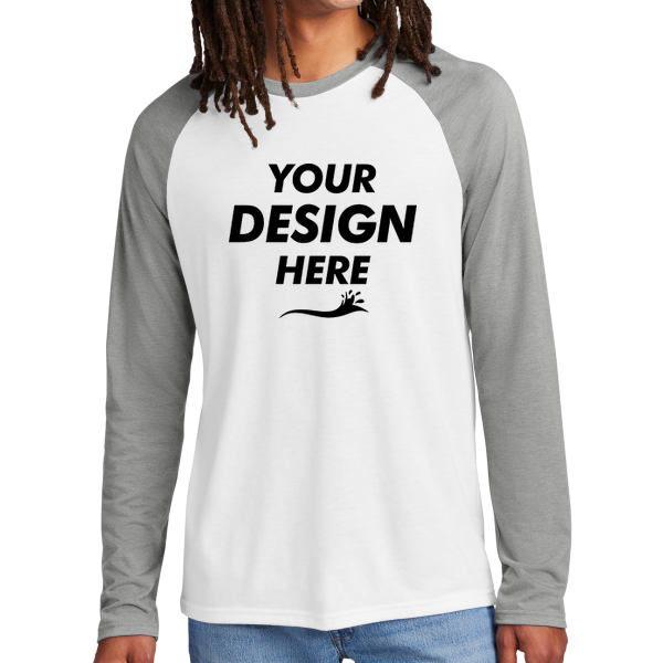 AllMade Unisex Tri Blend Long Sleeve Colorblock Raglan, Aluminum Grey / Bright White, Front view, Mockup