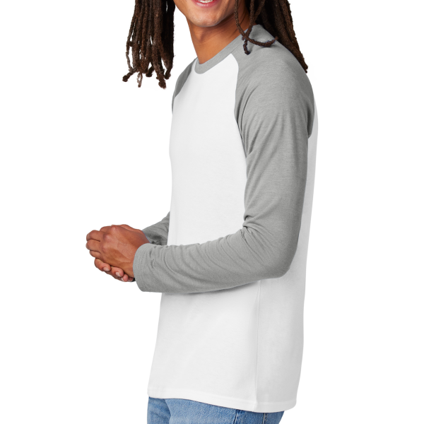 AllMade Unisex Tri Blend Long Sleeve Colorblock Raglan, Aluminum Grey / Bright White, Left Sleeve view