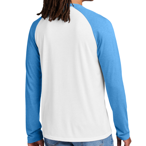 AllMade Unisex Tri Blend Long Sleeve Colorblock Raglan, Azure Blue / Bright White, Back view