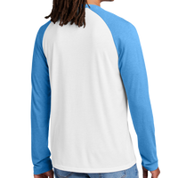 AllMade Unisex Tri Blend Long Sleeve Colorblock Raglan, Azure Blue / Bright White, Back view