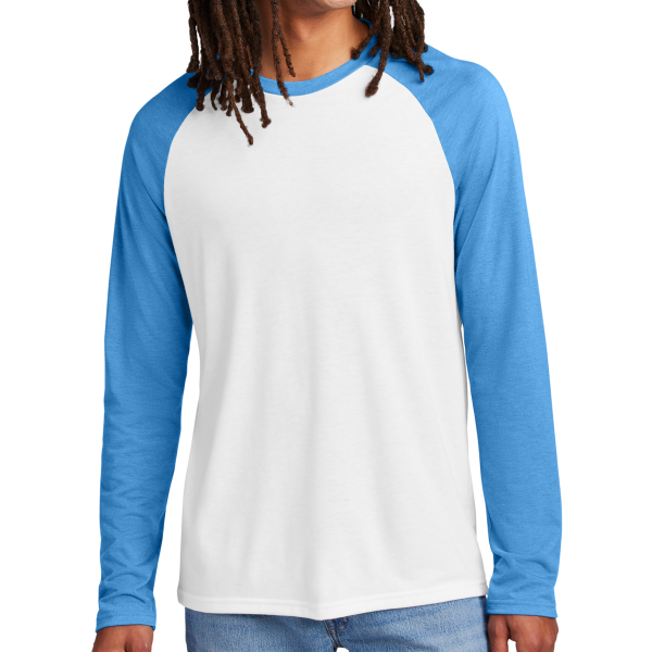 AllMade Unisex Tri Blend Long Sleeve Colorblock Raglan, Azure Blue / Bright White, Front view