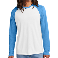 AllMade Unisex Tri Blend Long Sleeve Colorblock Raglan, Azure Blue / Bright White, Front view
