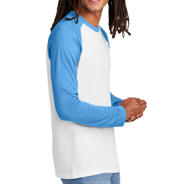 AllMade Unisex Tri Blend Long Sleeve Colorblock Raglan, Azure Blue / Bright White, Right Sleeve view