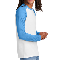 AllMade Unisex Tri Blend Long Sleeve Colorblock Raglan, Azure Blue / Bright White, Right Sleeve view