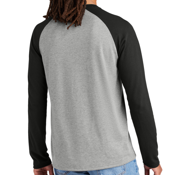 AllMade Unisex Tri Blend Long Sleeve Colorblock Raglan, Deep Black / Aluminum Grey, Back view