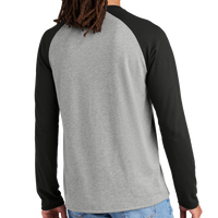 AllMade Unisex Tri Blend Long Sleeve Colorblock Raglan, Deep Black / Aluminum Grey, Back view