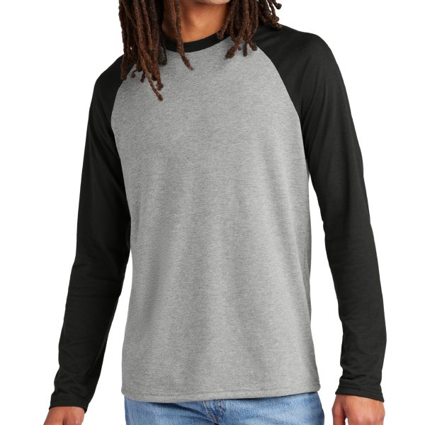 AllMade Unisex Tri Blend Long Sleeve Colorblock Raglan, Deep Black / Aluminum Grey, Front view