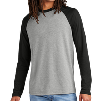 AllMade Unisex Tri Blend Long Sleeve Colorblock Raglan, Deep Black / Aluminum Grey, Front view