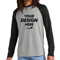 AllMade Unisex Tri Blend Long Sleeve Colorblock Raglan, Deep Black / Aluminum Grey, Front view, Mockup