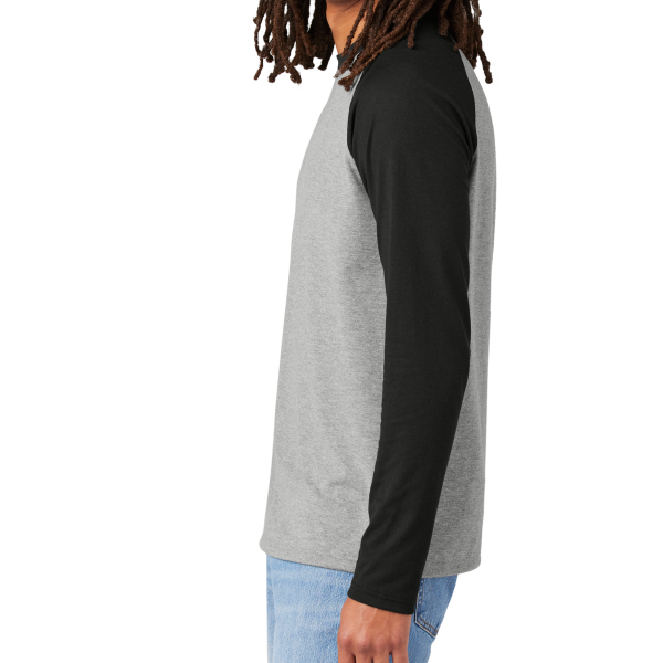 AllMade Unisex Tri Blend Long Sleeve Colorblock Raglan, Deep Black / Aluminum Grey, Left Sleeve view